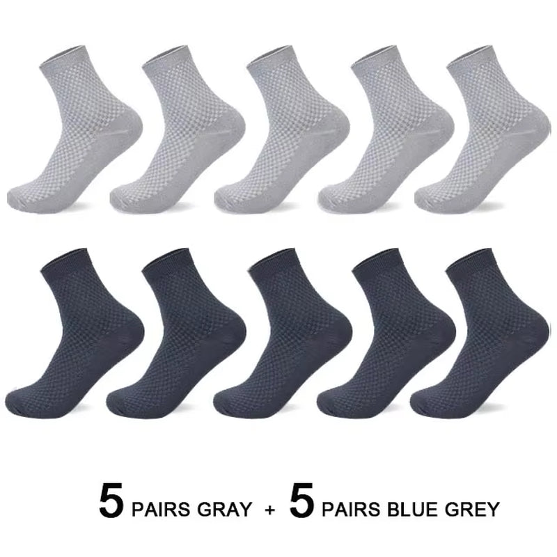 10 Pairs/Lot Men'S Bamboo Fiber Socks 2025 New Compression Autumn Long Black Business Casual Man Dress Sock Gift plus Size 42-45