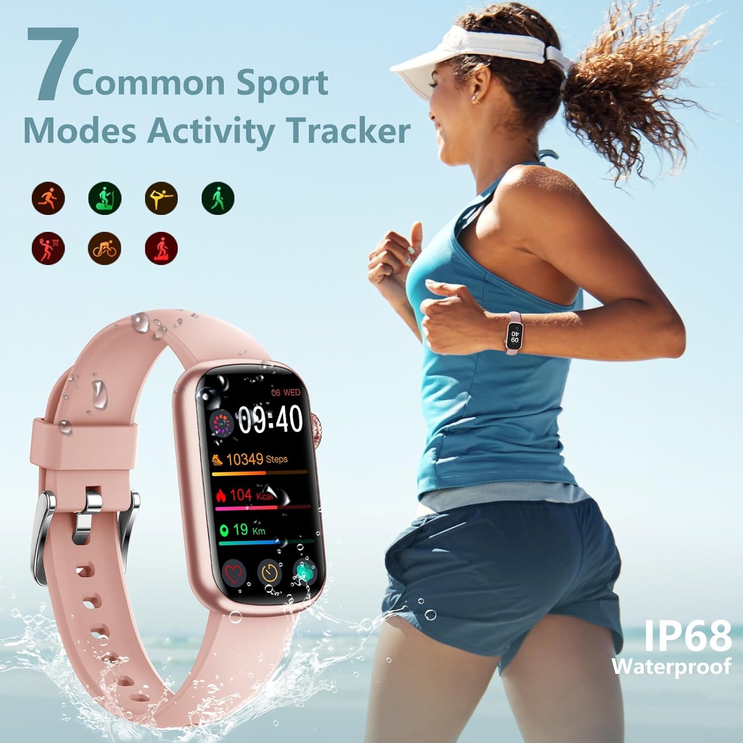 Fitness Tracker, Smart Watch Sleep Tracker Calorie Step Counter, IP68 Waterproof Fitness Watch Activity Tracker for Women Men