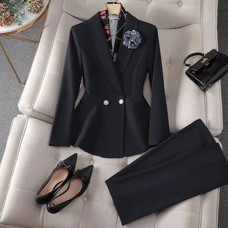 Autumn New Waist Slimming Jacket Blazer Pencil Pants Two-Piece Set Elegant Women'S Office Suit Set Outfits