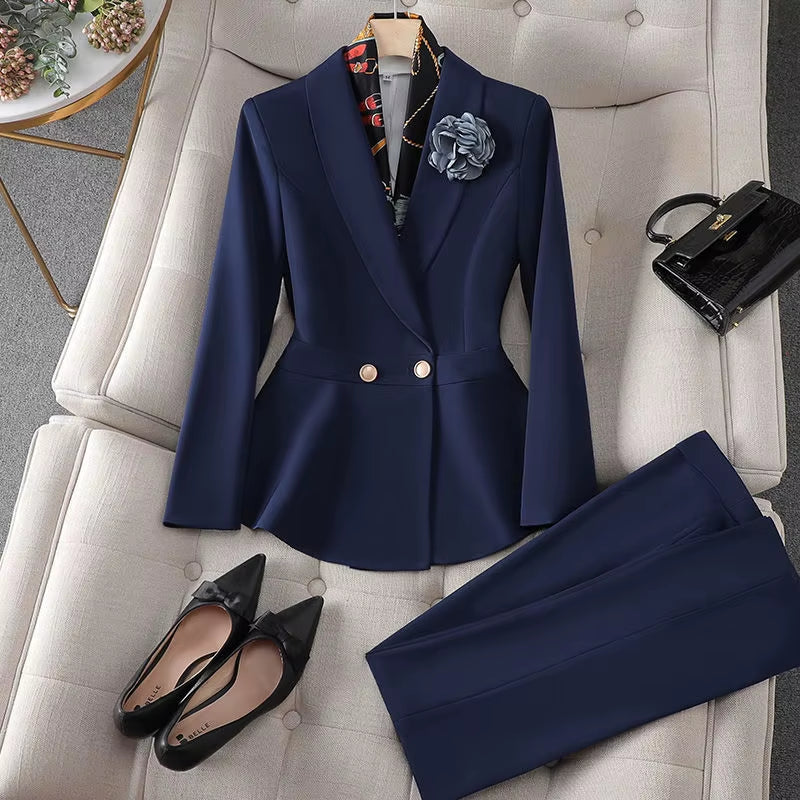 Autumn New Waist Slimming Jacket Blazer Pencil Pants Two-Piece Set Elegant Women'S Office Suit Set Outfits