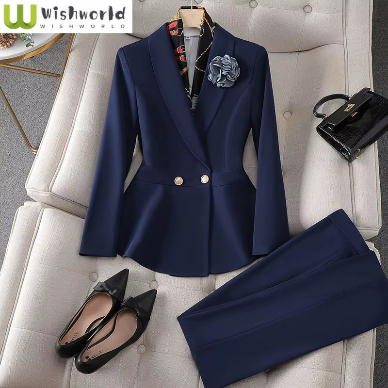 Autumn New Waist Slimming Jacket Blazer Pencil Pants Two-Piece Set Elegant Women'S Office Suit Set Outfits