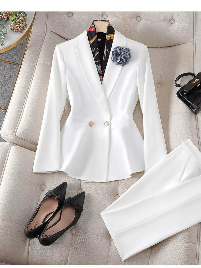 Autumn New Waist Slimming Jacket Blazer Pencil Pants Two-Piece Set Elegant Women'S Office Suit Set Outfits
